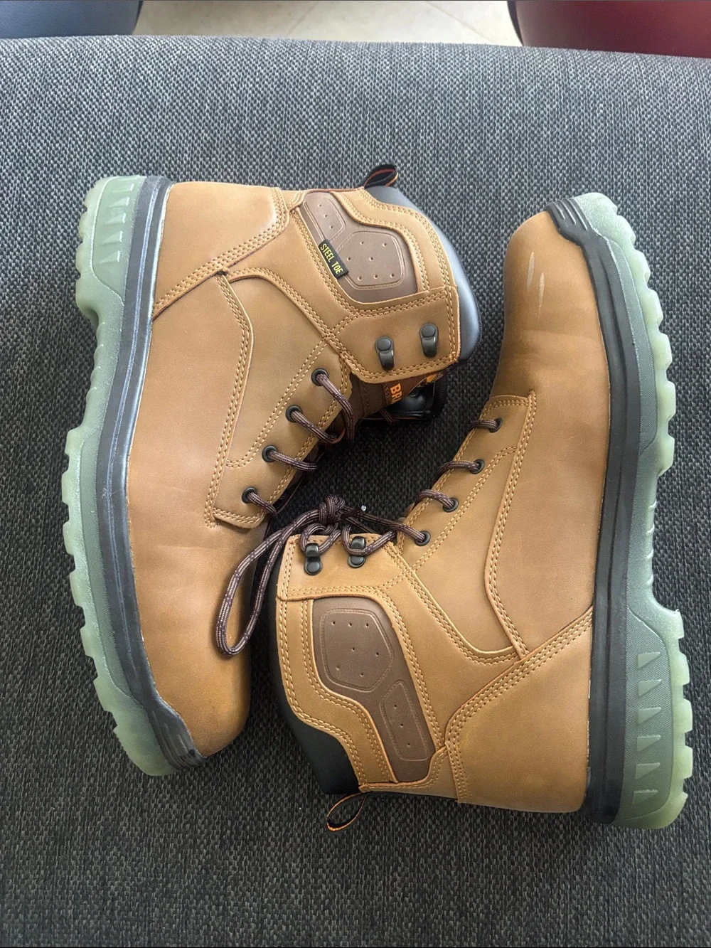 Brahma Tan Work Boots with Green Outsole
